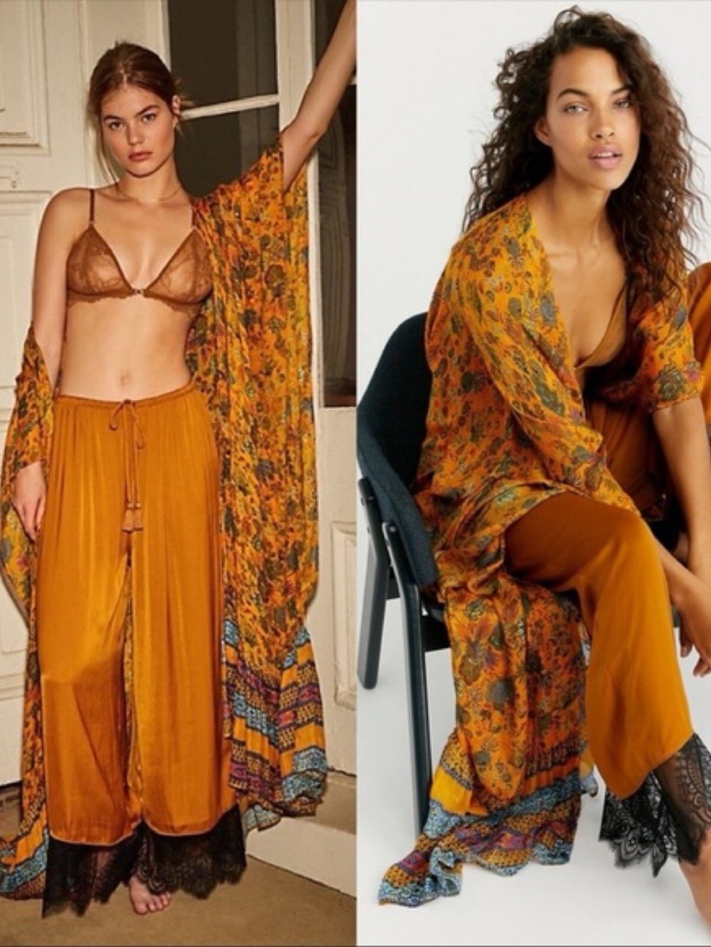 Free People Talking in My Sleep Wide Leg Satin Pants in Honey Ginger Size S